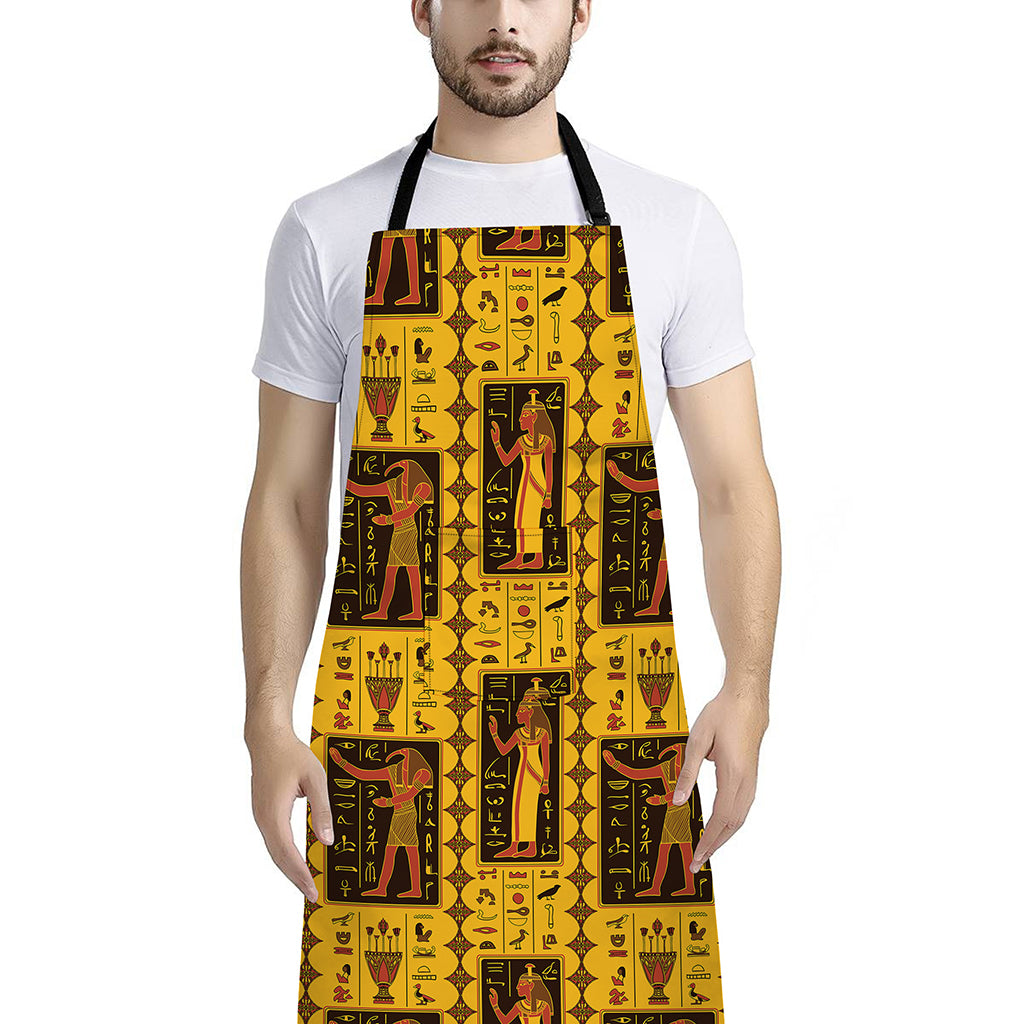 Ancient Egypt Pattern Print Bib Apron With Pocket