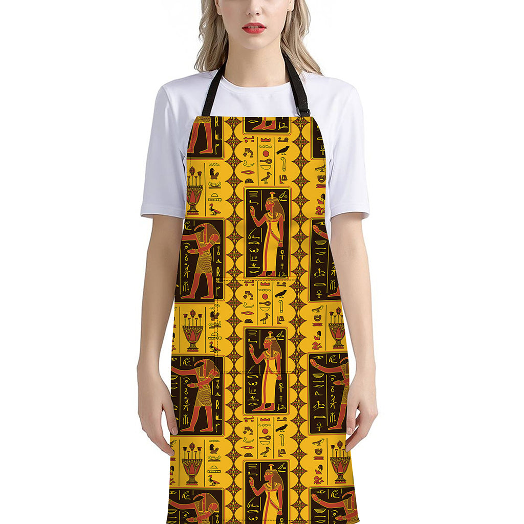 Ancient Egypt Pattern Print Bib Apron With Pocket