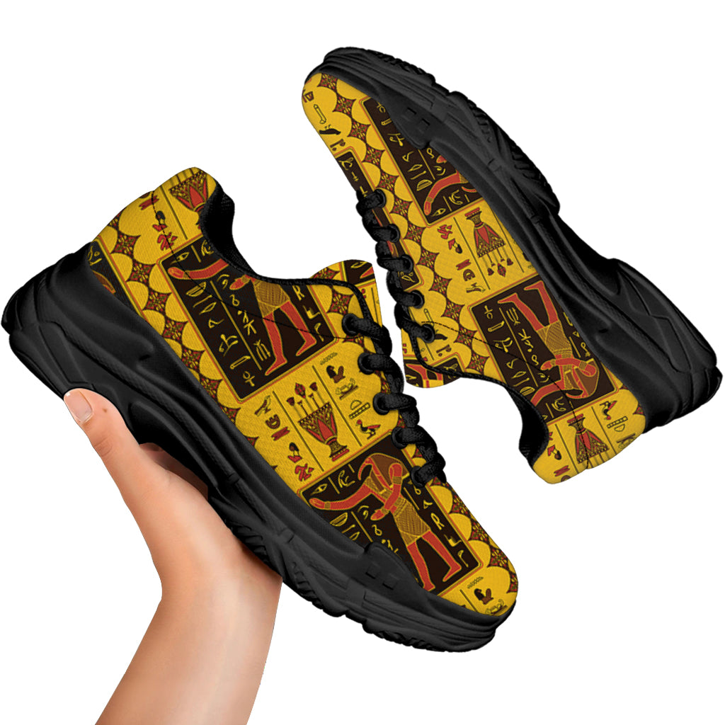 Ancient Egypt Pattern Print Black Chunky Shoes