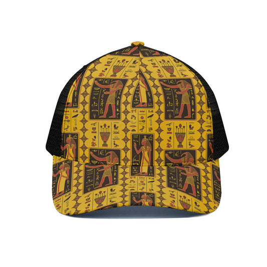 Ancient Egypt Pattern Print Black Mesh Trucker Cap