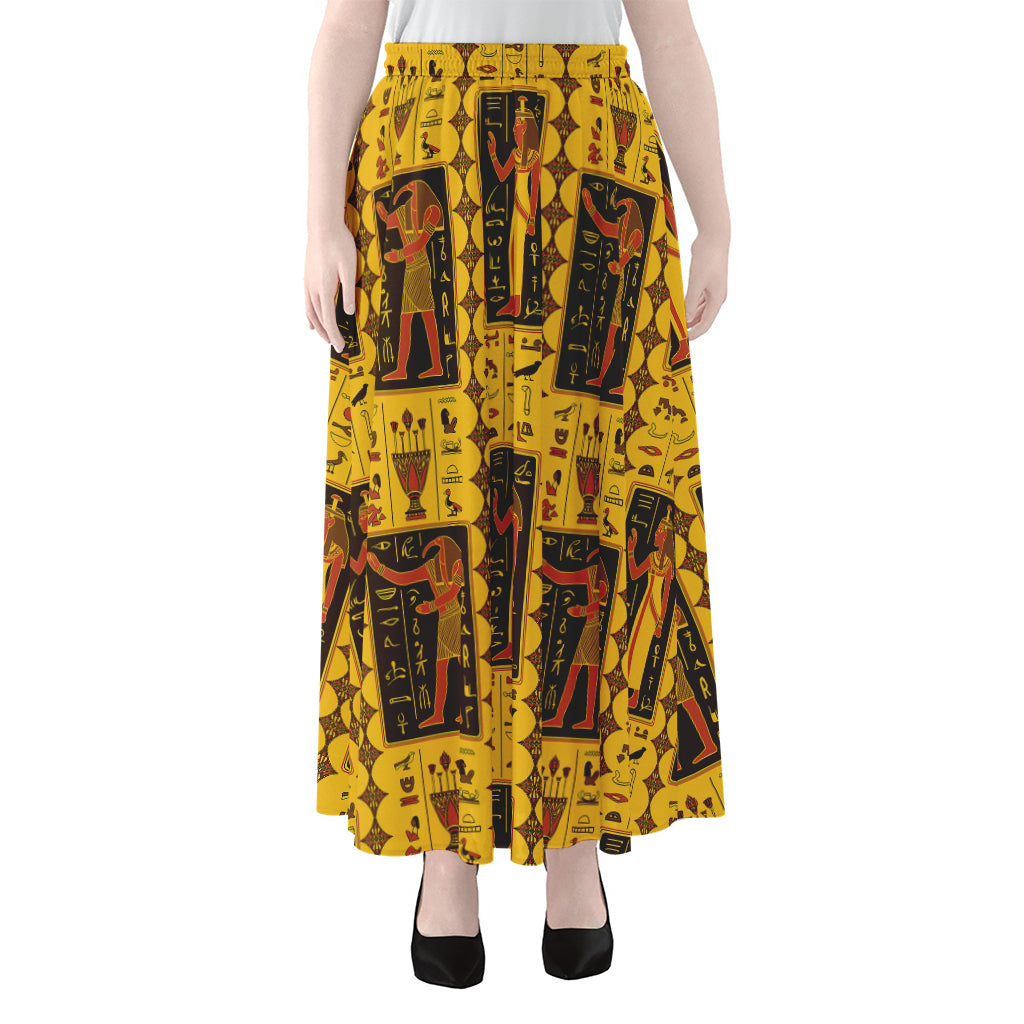 Ancient Egypt Pattern Print Chiffon Maxi Skirt