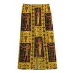 Ancient Egypt Pattern Print Cotton Front Slit Maxi Skirt