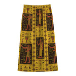 Ancient Egypt Pattern Print Cotton Front Slit Maxi Skirt