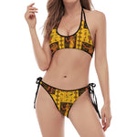 Ancient Egypt Pattern Print Halter Scoop Tie Side Bikini