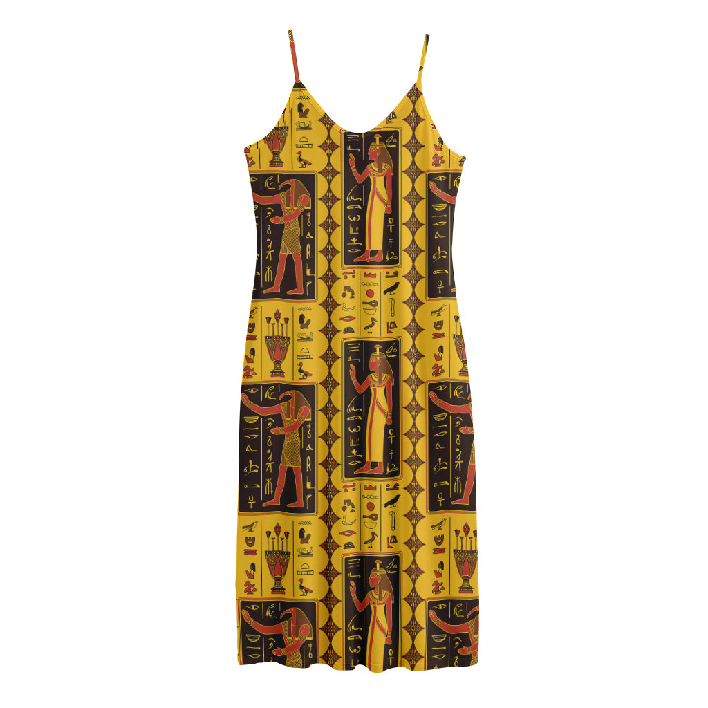 Ancient Egypt Pattern Print Jersey Midi Cami Dress