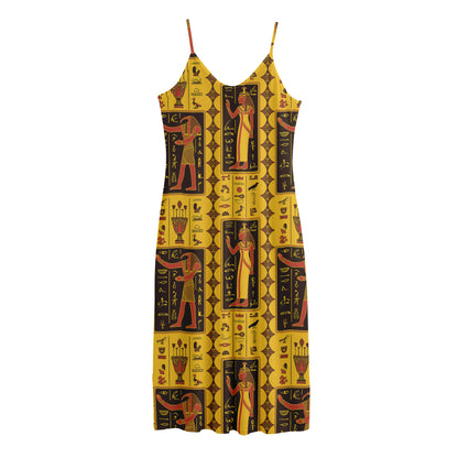 Ancient Egypt Pattern Print Jersey Midi Cami Dress