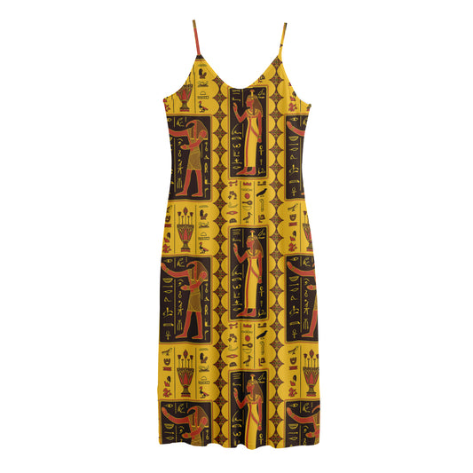 Ancient Egypt Pattern Print Jersey Midi Cami Dress