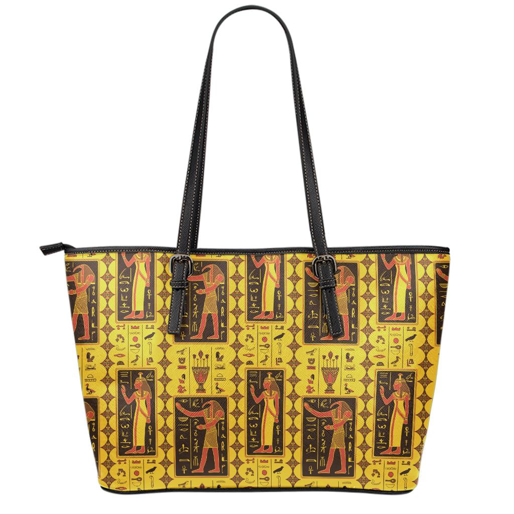 Ancient Egypt Pattern Print Leather Tote Bag