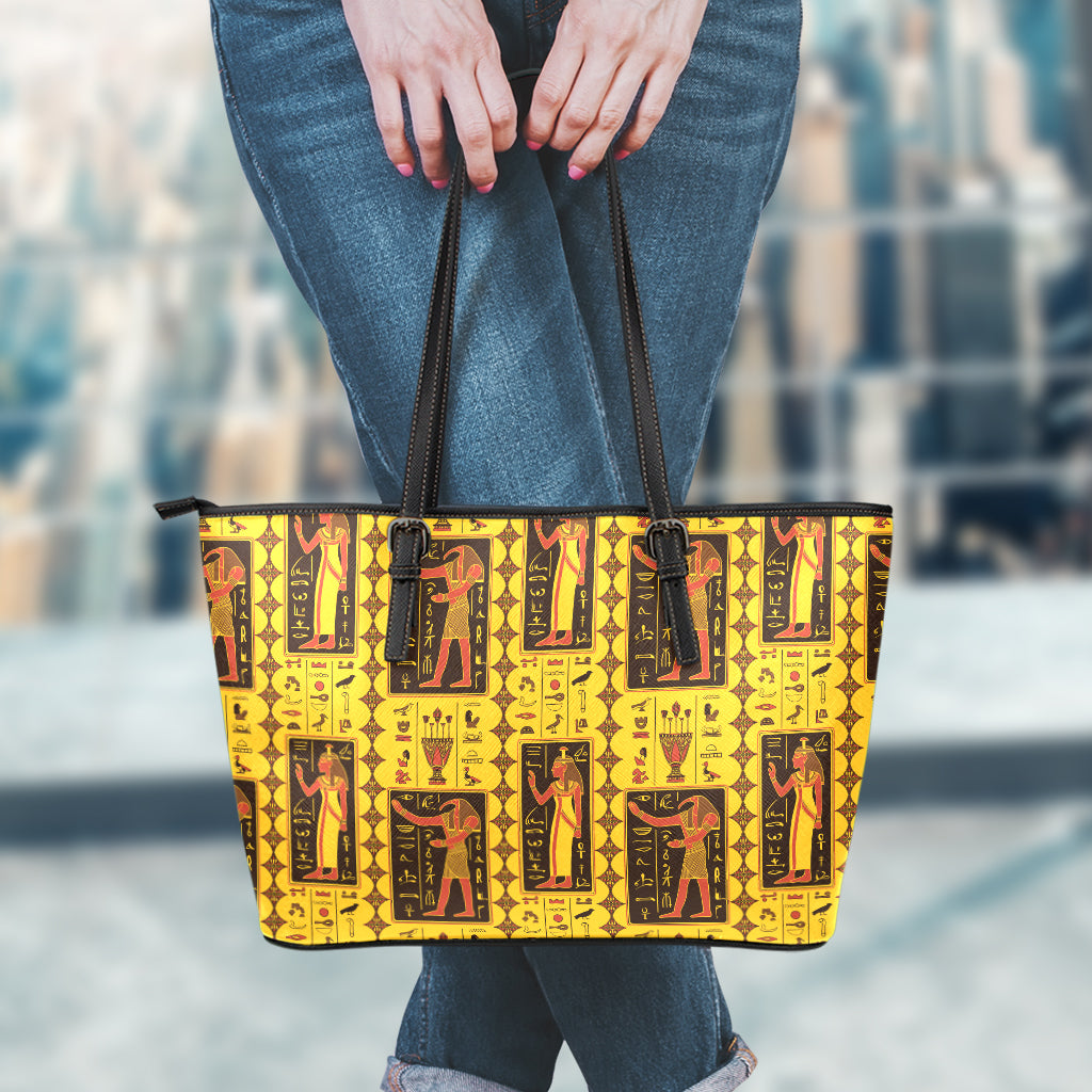 Ancient Egypt Pattern Print Leather Tote Bag