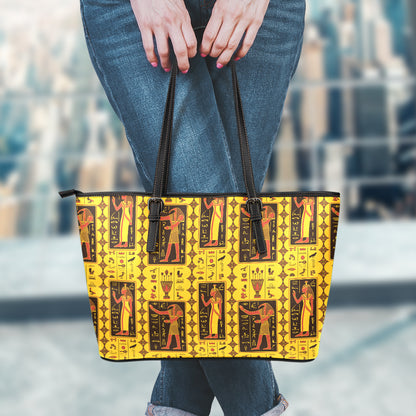 Ancient Egypt Pattern Print Leather Tote Bag