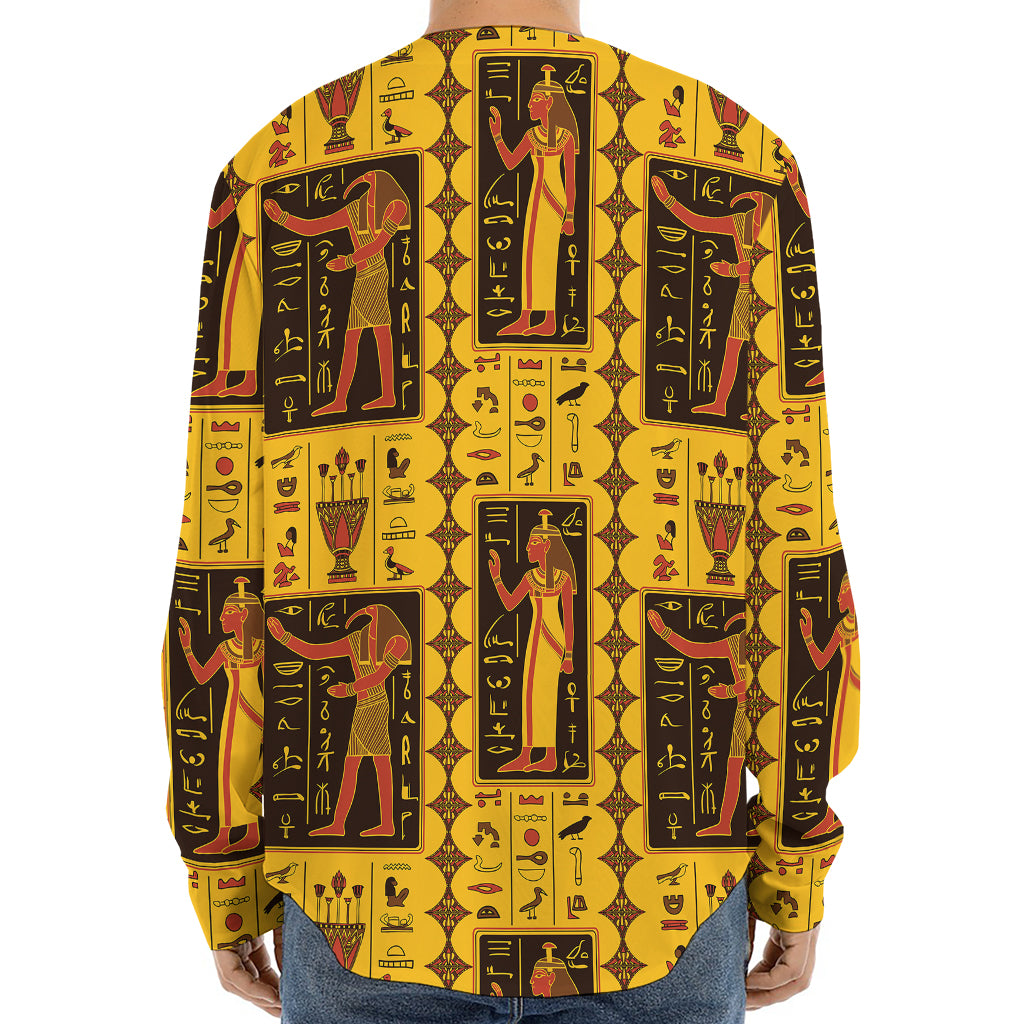 Ancient Egypt Pattern Print Long Sleeve Baseball Jersey
