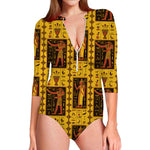 Ancient Egypt Pattern Print Long Sleeve Swimsuit