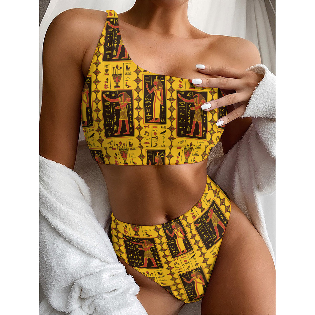 Ancient Egypt Pattern Print One Shoulder Bikini Top