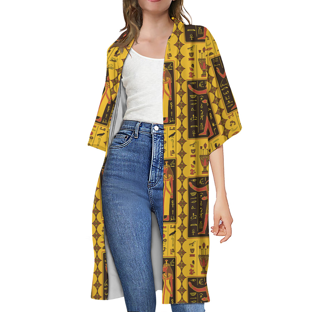 Ancient Egypt Pattern Print Open Front Beach Cover Up