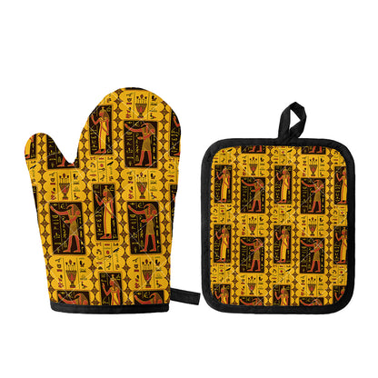 Ancient Egypt Pattern Print Oven Mitt And Pot Holder Set