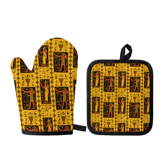 Ancient Egypt Pattern Print Oven Mitt And Pot Holder Set