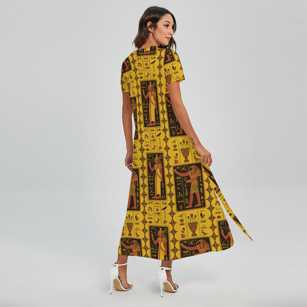 Ancient Egypt Pattern Print Short Sleeve Maxi Dress