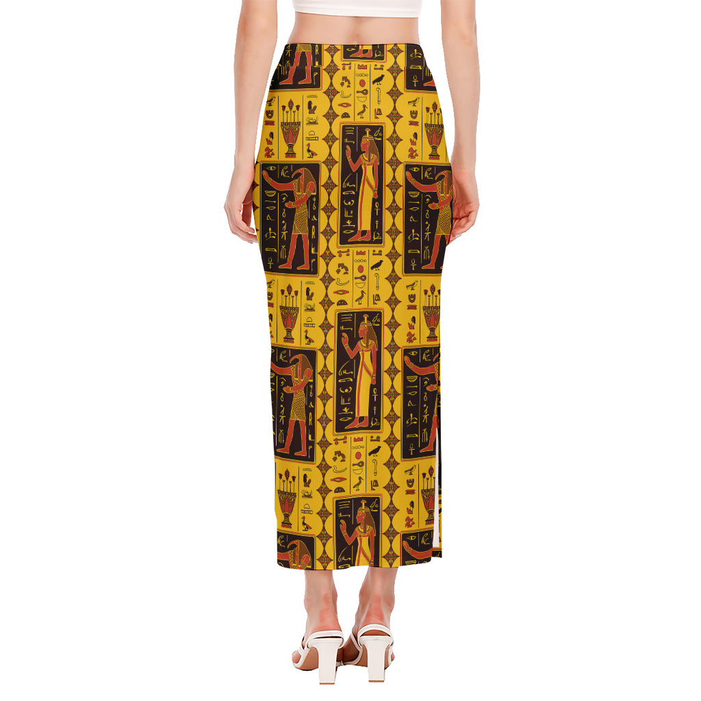 Ancient Egypt Pattern Print Side Slit Maxi Skirt
