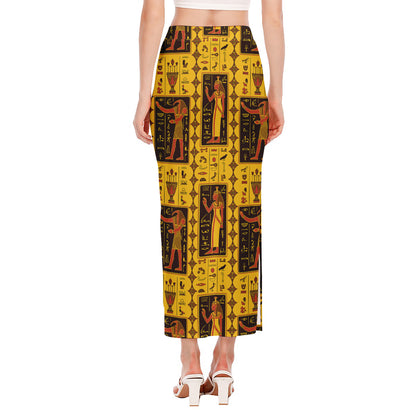 Ancient Egypt Pattern Print Side Slit Maxi Skirt