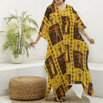Ancient Egypt Pattern Print Silk V-Neck Kaftan Dress