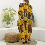 Ancient Egypt Pattern Print Silk V-Neck Kaftan Dress