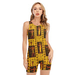 Ancient Egypt Pattern Print Sleeveless One Piece Swimsuit