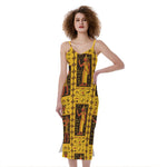 Ancient Egypt Pattern Print Slim Fit Midi Cami Dress