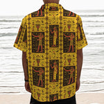 Ancient Egypt Pattern Print Textured Short Sleeve Shirt