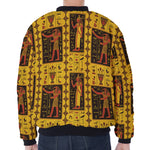 Ancient Egypt Pattern Print Zip Sleeve Bomber Jacket