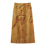 Ancient Egyptian Gods Print Cotton Front Slit Maxi Skirt