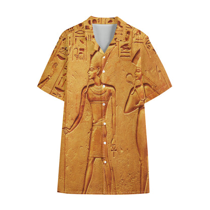 Ancient Egyptian Gods Print Cotton Hawaiian Shirt