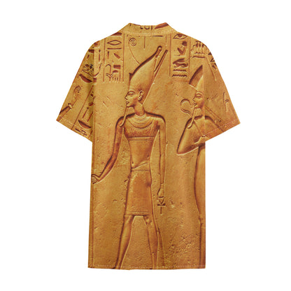 Ancient Egyptian Gods Print Cotton Hawaiian Shirt