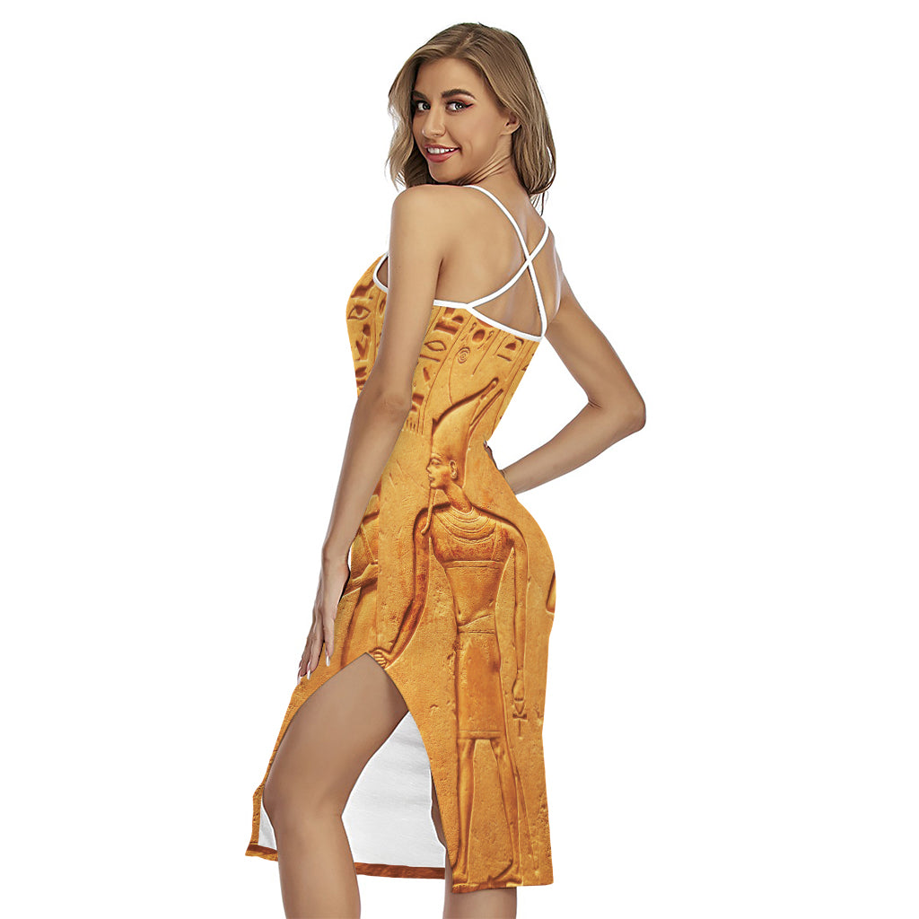 Ancient Egyptian Gods Print Cross Back Cami Dress