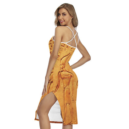 Ancient Egyptian Gods Print Cross Back Cami Dress