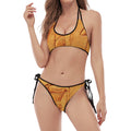 Ancient Egyptian Gods Print Halter Scoop Tie Side Bikini