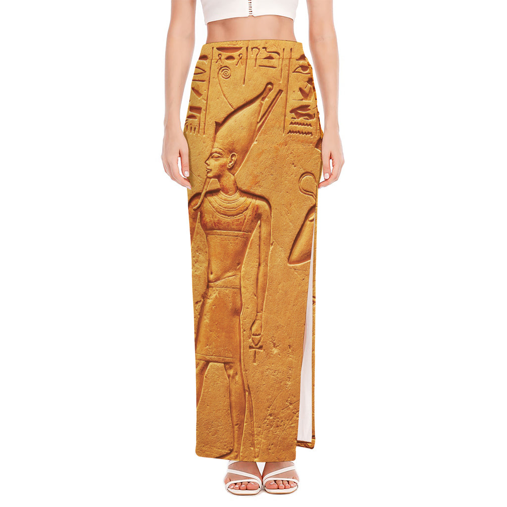 Ancient Egyptian Gods Print High Slit Maxi Skirt