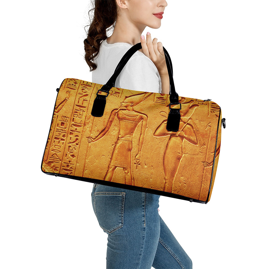 Ancient Egyptian Gods Print Leather Duffle Bag