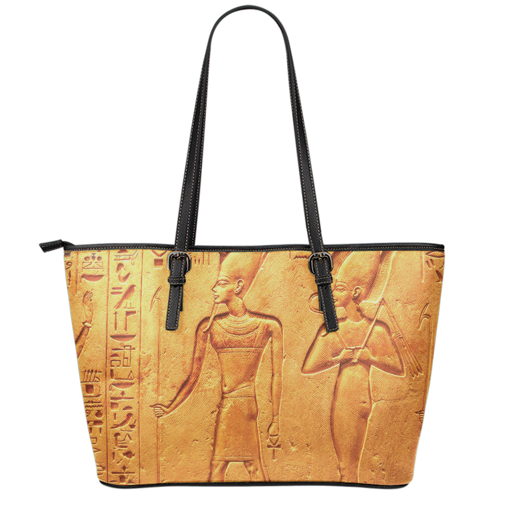 Ancient Egyptian Gods Print Leather Tote Bag