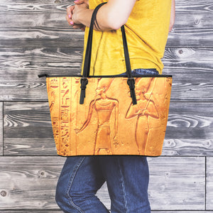 Ancient Egyptian Gods Print Leather Tote Bag