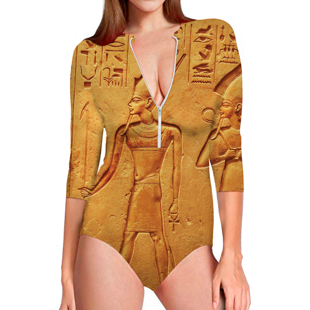 Ancient Egyptian Gods Print Long Sleeve Swimsuit