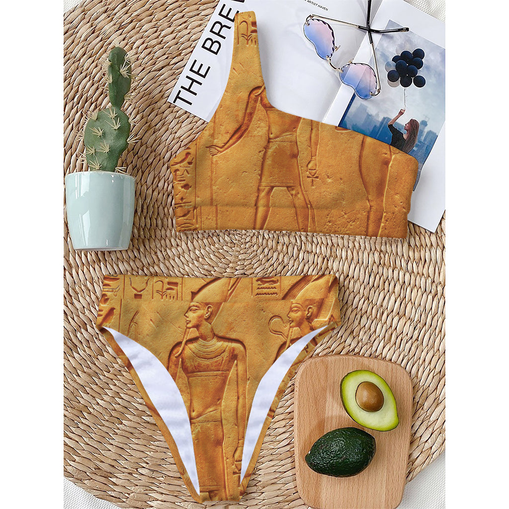 Ancient Egyptian Gods Print One Shoulder Bikini Top