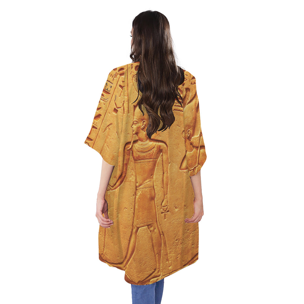 Ancient Egyptian Gods Print Open Front Beach Cover Up