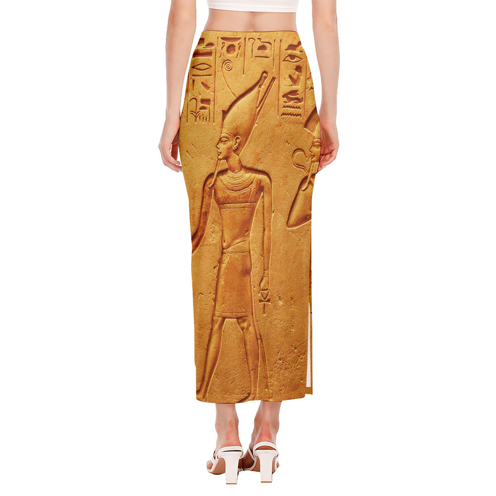Ancient Egyptian Gods Print Side Slit Maxi Skirt