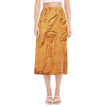 Ancient Egyptian Gods Print Side Slit Midi Skirt
