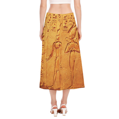 Ancient Egyptian Gods Print Side Slit Midi Skirt