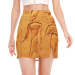 Ancient Egyptian Gods Print Side Slit Mini Skirt