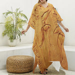Ancient Egyptian Gods Print Silk V-Neck Kaftan Dress