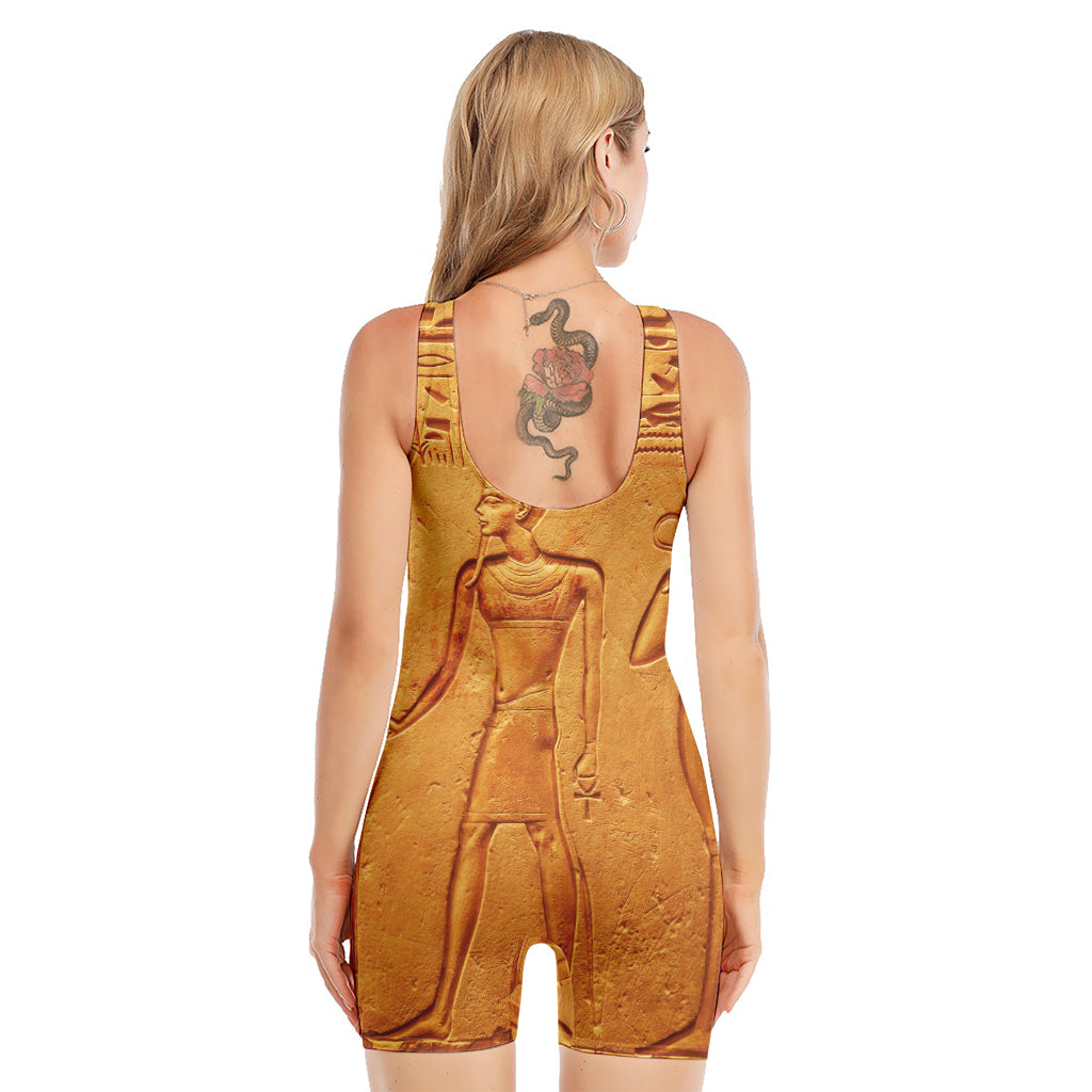 Ancient Egyptian Gods Print Sleeveless One Piece Swimsuit