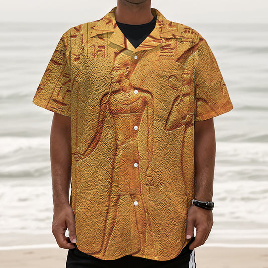 Ancient Egyptian Gods Print Textured Short Sleeve Shirt