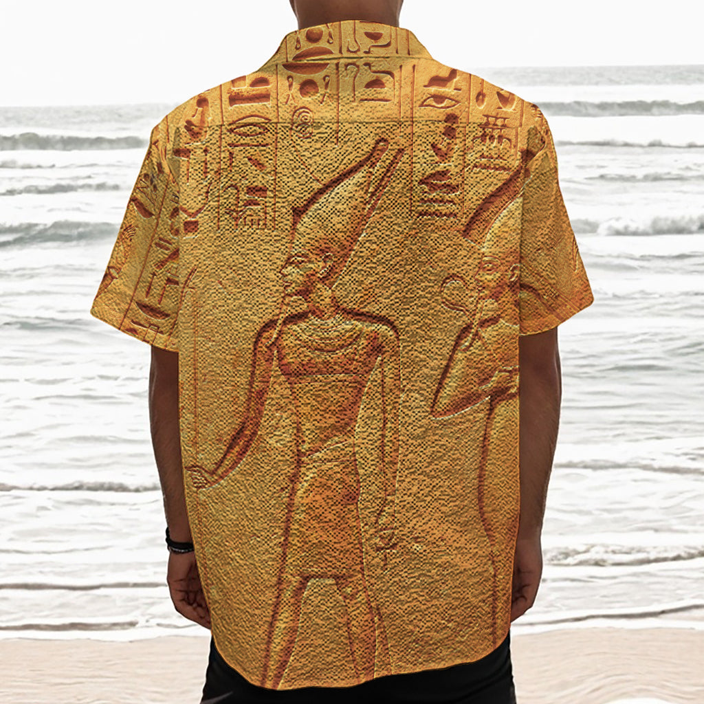 Ancient Egyptian Gods Print Textured Short Sleeve Shirt
